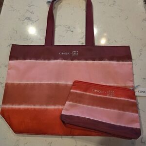Clinique Red and Pink Ombre Tote with Pouch With Sampler